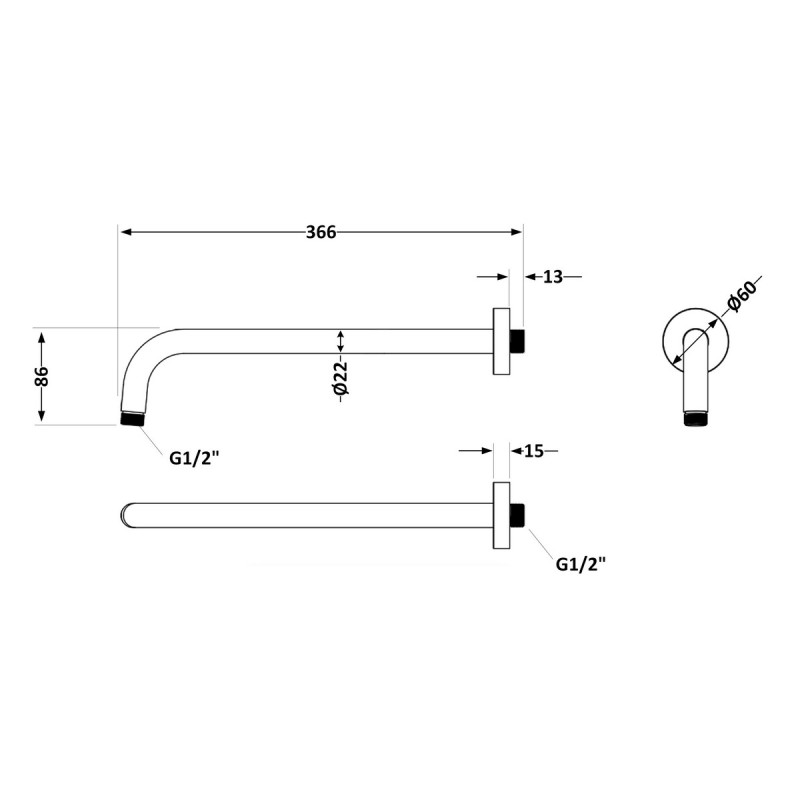 Кронштейн для верхнего душа Qtap Trubice 400 мм округлый QTTRU120BLM45927 Black Matt