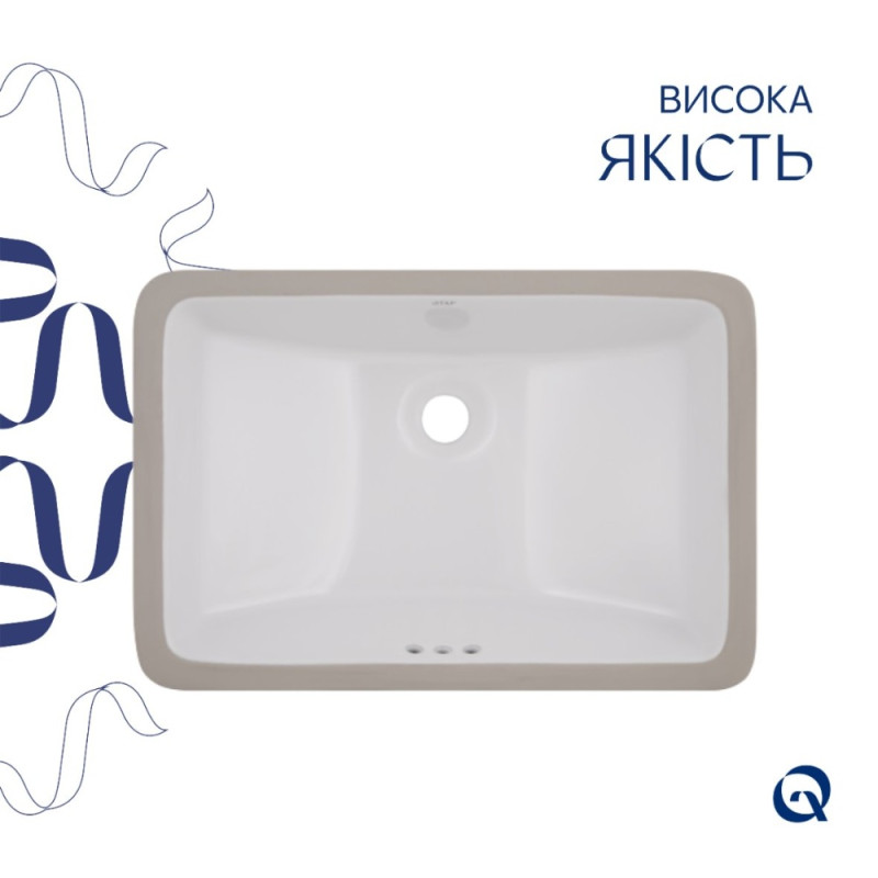 Комплект Qtap Stork: Раковина врізна прамокутна 535x365x190 мм White + Донний клапан PU02O