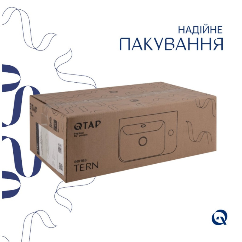 Комплект Qtap Tern: Раковина підвісна прамокутна права 450х250х158 мм White + Донний клапан PU02O