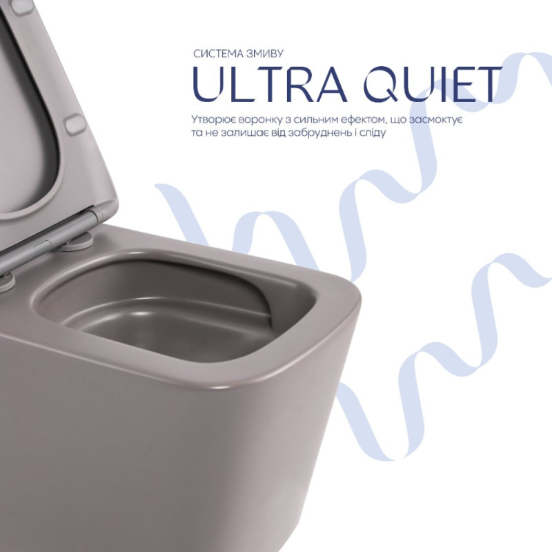 Унитаз подвесной Tern Ultra Quiet 490×365×325 мм, Stone Grey, с сиденьем Slim Duroplast / Soft-close / Quick Release QT17332303ASSG Qtap