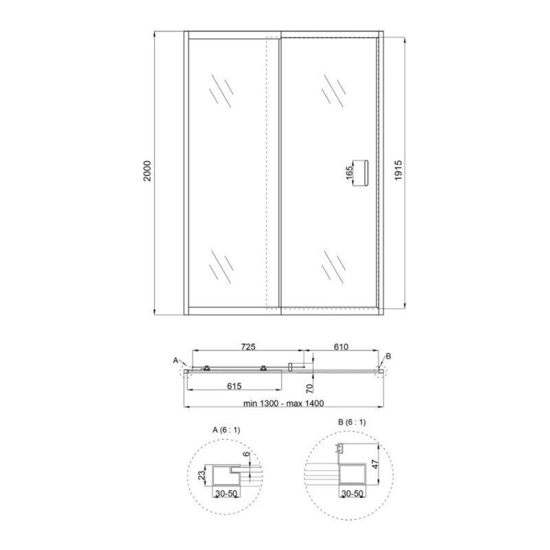 Душові двері в нішу Qtap Taurus CRM2013-14.C6 130-140x200 см, скло Clear 6 мм, покриття CalcLess