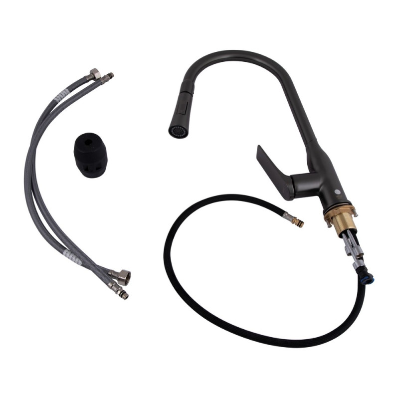 Смеситель для кухни Qtap Vlasta New с выдвижным изливом QTVLA344GMB45647 Gunmetal Black PVD