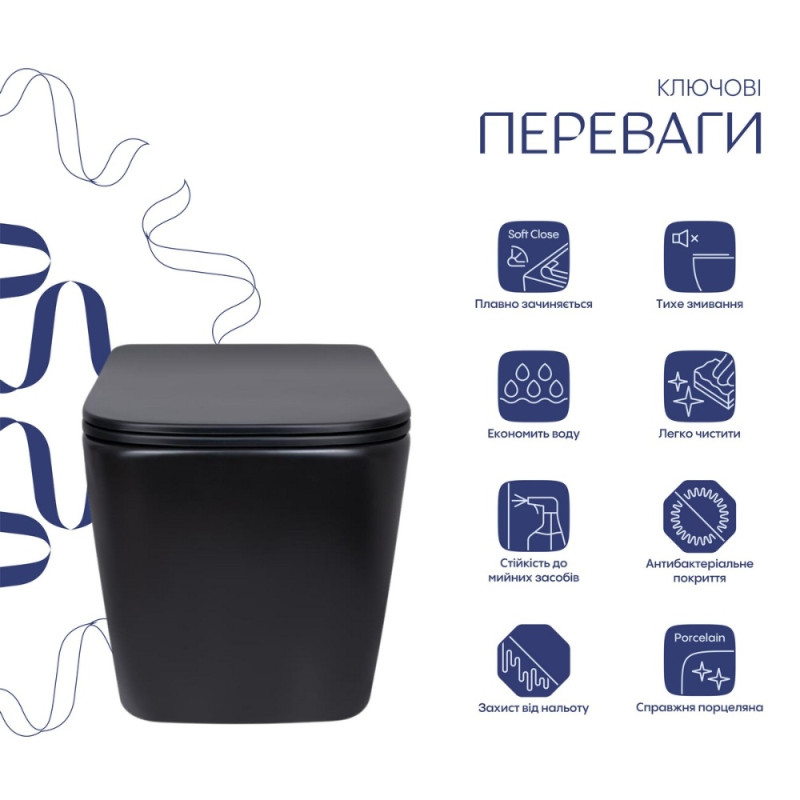 Унитаз подвесной Qtap Tern New Ultra Quiet с сиденьем с сиденьем Soft-Close MATT BLACK QT17332303ASMB