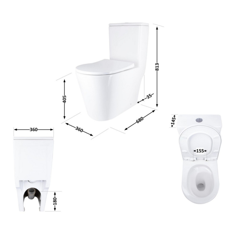 Унітаз-моноблок підлоговий Qtap Swan Ultra Quiet безобідковий з сидінням Soft-close WHITE QT16226080AW