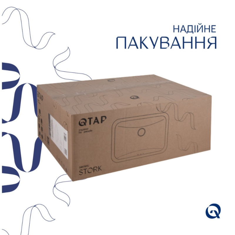 Комплект Qtap Stork: Раковина врізна прамокутна 535x365x190 мм White + Донний клапан PU02O