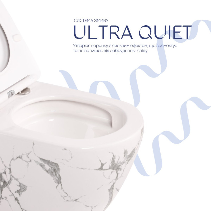 Унитаз подвесной Robin Ultra Quiet 490×365×325 мм, Marble, с сиденьем Slim Duroplast / Soft-close / Quick Release QT13332381АSMR Qtap
