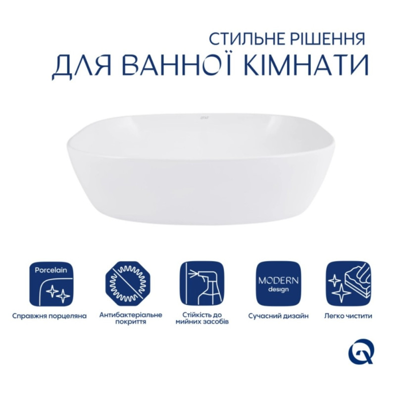 Комплект Qtap Cardinal: Раковина накладная 500×380×140 мм, White, овальная + Донный клапан Pop-up PU02