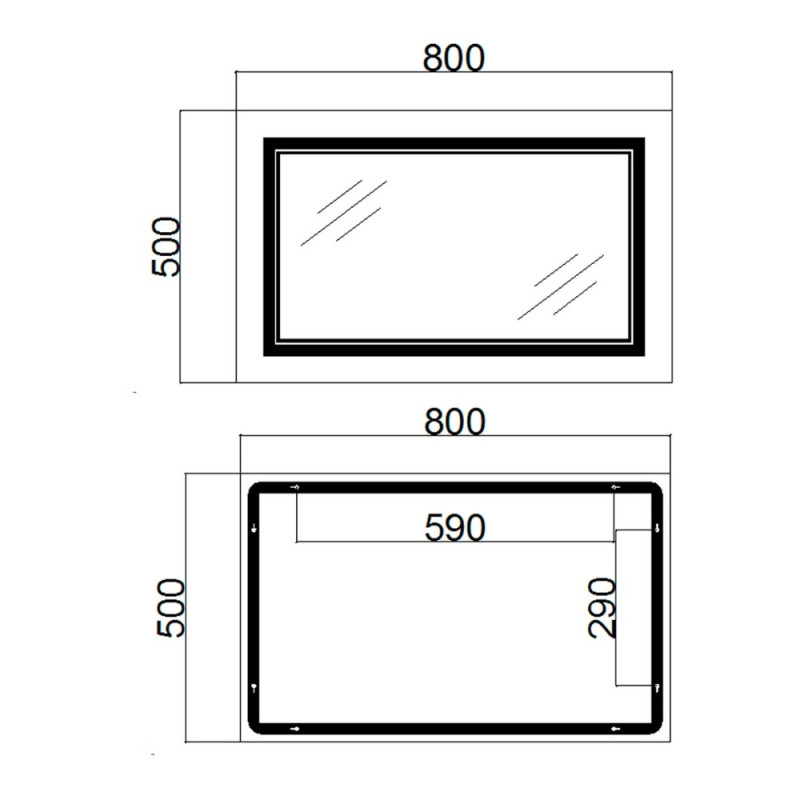 Дзеркало Qtap Cardinal (CA1) 800х500 з LED-підсвічуванням Touch, з антизапотіванням, з димером, рег. темп. кольору (3000-6500K) Reverse QT0478C5080