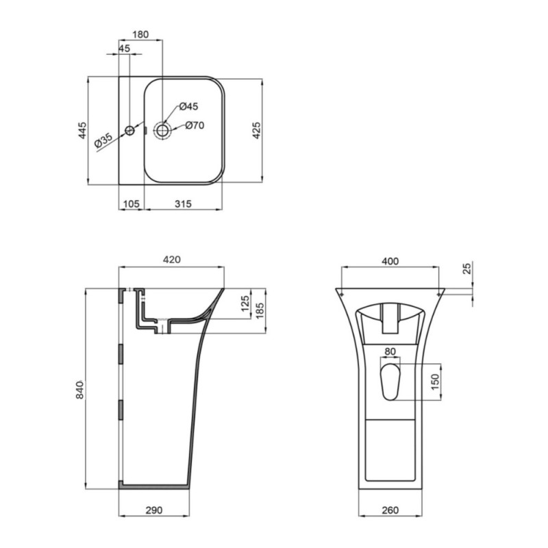 Раковина для підлоги моноблок Qtap Crow 445x420x840 White QT0511G315WN