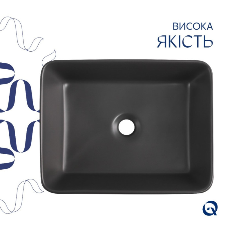 Раковина накладная Qtap Tern 480x370x135 мм, Anthracite, прямоугольная, с донным клапаном QT17116069AN