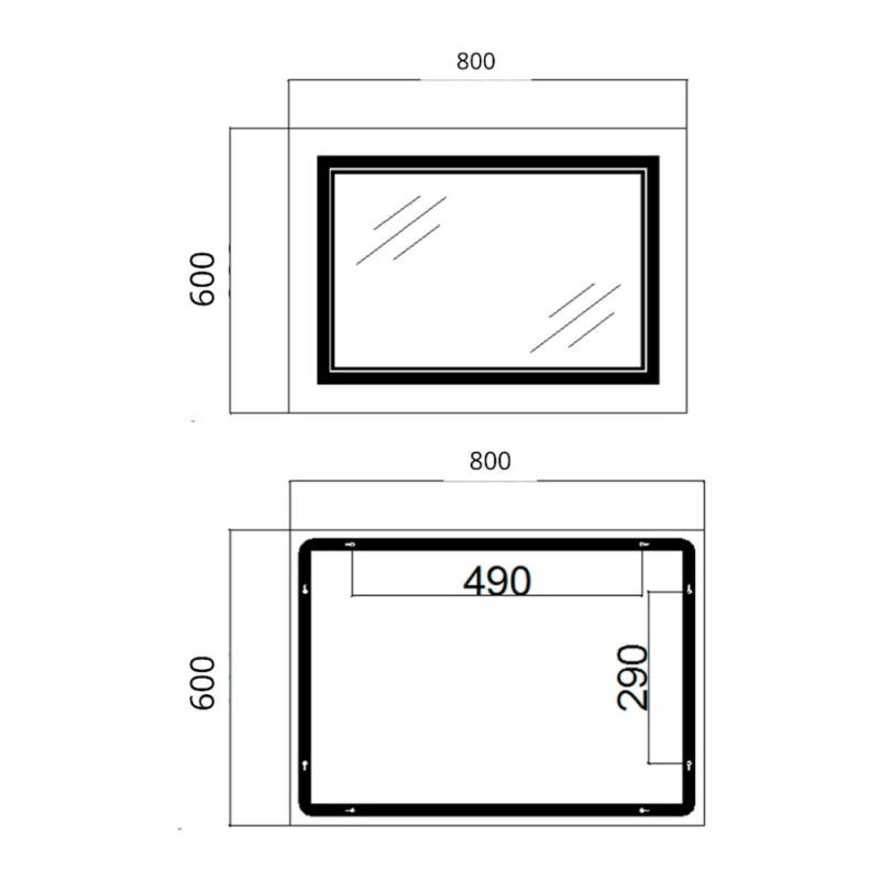 Дзеркало Qtap Cardinal (CA1) 800х600 з LED-підсвічуванням Touch, з антизапотіванням, з димером, рег. темп. кольору (3000-6500K) Reverse QT0478C8060