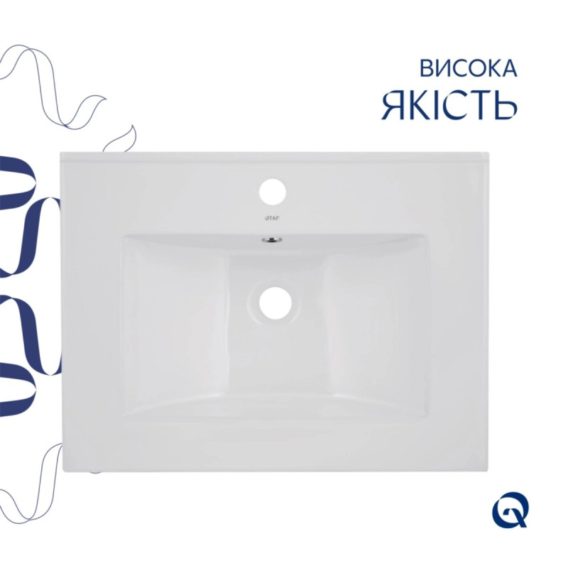 Комплект Albatross: Раковина врезная мебельная 620x460x180 мм, White, прямоугольная + Донный клапан Pop-up PU02O