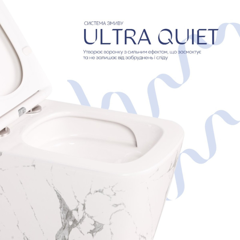Унитаз подвесной Tern Ultra Quiet 490×365×325 мм, Marble, с сиденьем Slim Duroplast / Soft-close / Quick Release QT17332303ASMR Qtap