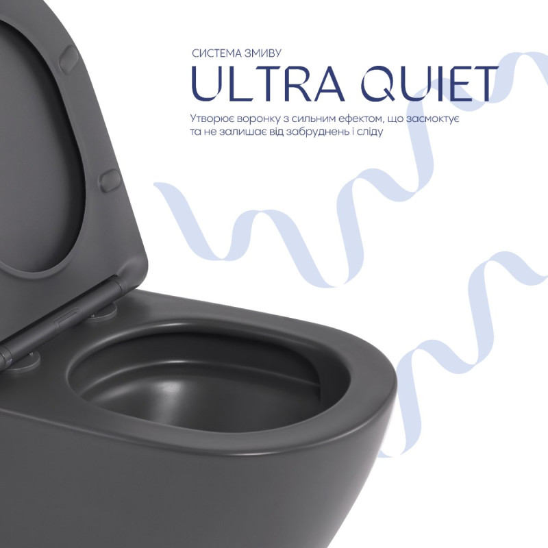 Унитаз подвесной Robin Ultra Quiet 490×365×325 мм, Anthracite, с сиденьем Slim Duroplast / Soft-close / Quick Release QT13332381АSAN Qtap