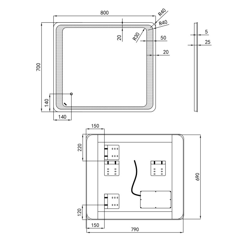 Зеркало Qtap Leo 800х700 с LED-подсветкой Touch, диммер, рег. яркости QT117814187080W