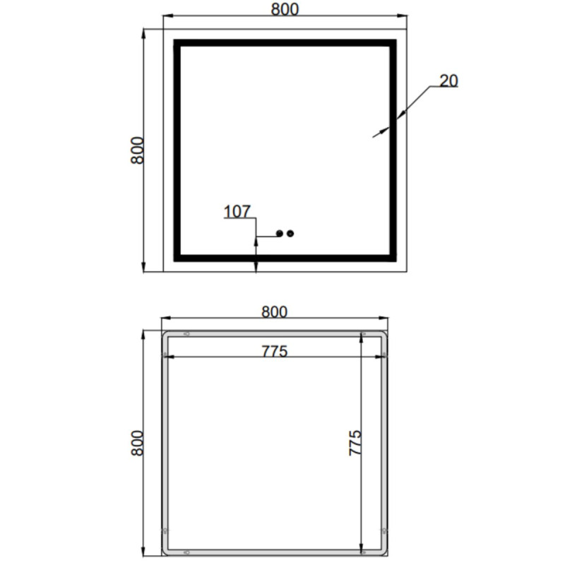Зеркало Qtap Mideya (MI1) 800x800 с LED-подсветкой Touch, с антизапотеванием, диммером, рег. яркости QT2078NCF808048477