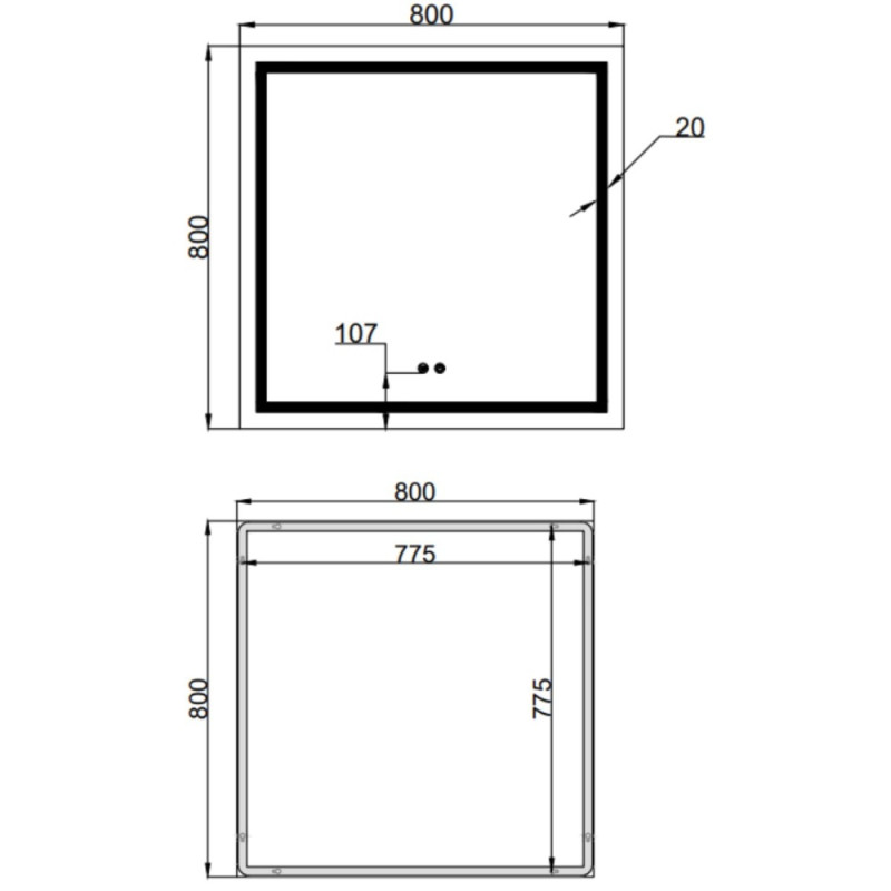 Зеркало Qtap Mideya (MI1) 800x800 с LED-подсветкой Touch, с антизапотеванием, диммером, рег. яркости QT2078NCF808048477