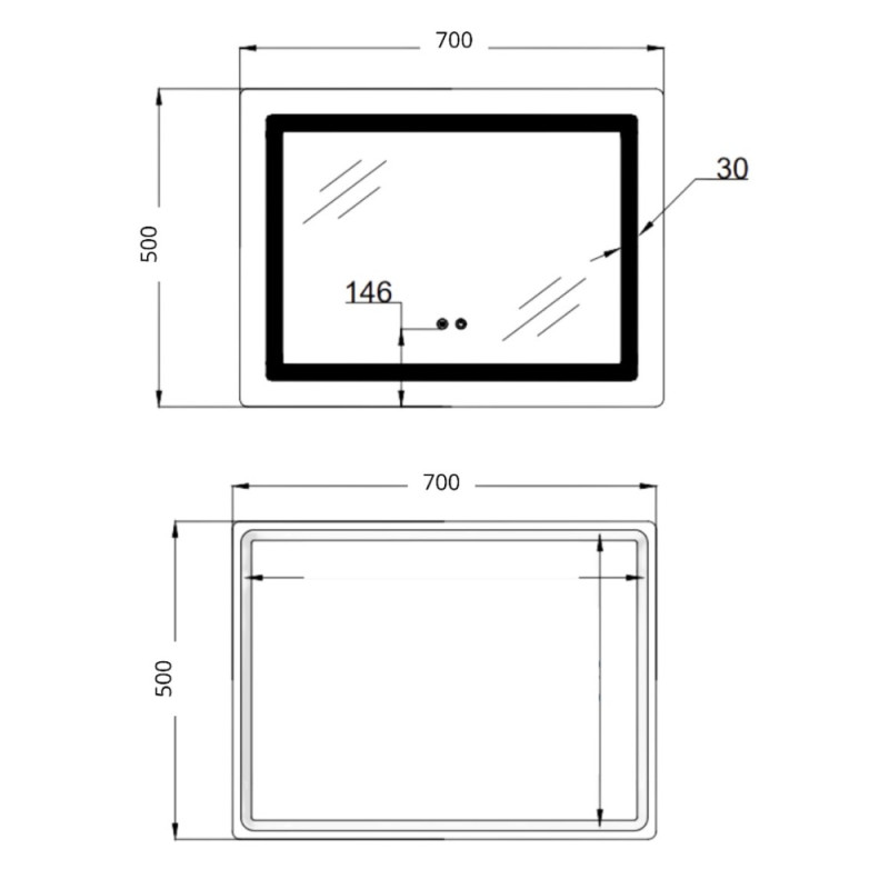 Дзеркало Lidz Kubis (KU2) 700х500 з LED-підсвічуванням Touch, з антизапотіванням, з димером, рег. яскравості LD78LF90448486
