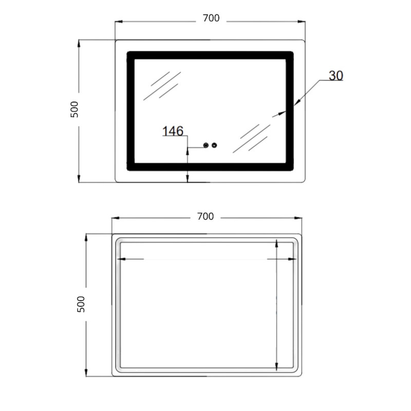 Зеркало Lidz Kubis (KU2) 700х500 с LED-подсветкой Touch, с антизапотеванием, с диммером, рег. яркости LD78LF90448486