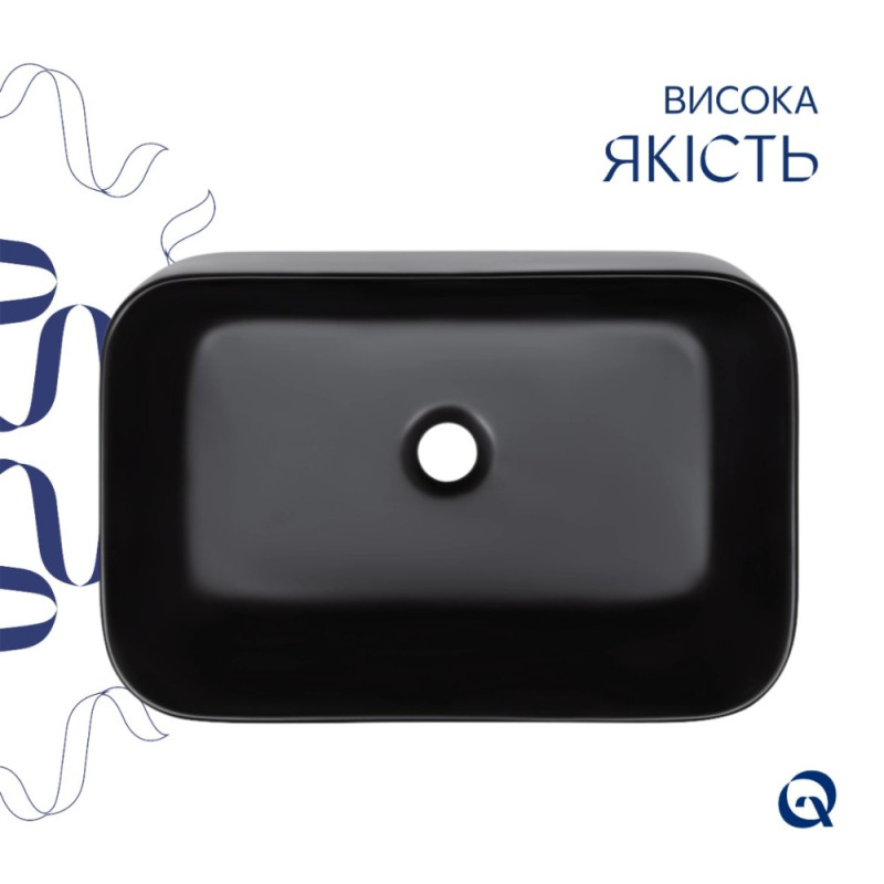 Комплект Qtap Scorpio: Раковина накладна прамокутна 550х390х120 мм Matt Black + Донний клапан PU03