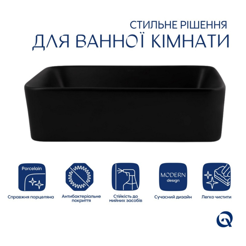 Раковина-чаша Qtap Tern 480х370х135 Matt black QT176069MB