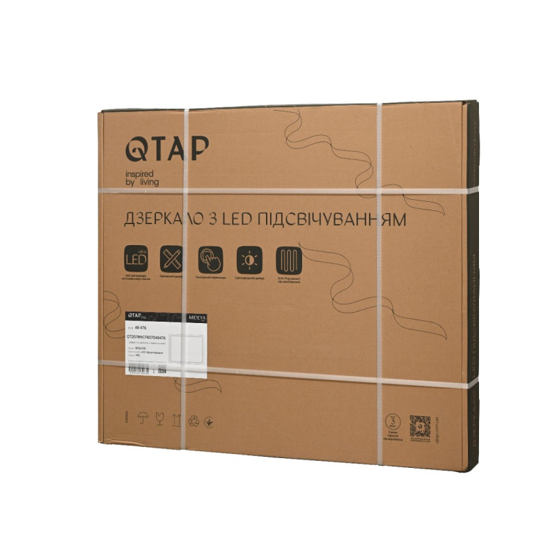 Дзеркало Qtap Mideya (MI2)  800х700 з LED-підсвічуванням Touch, з антизапотіванням, з димером, рег. яскравості QT2078NCF807048476