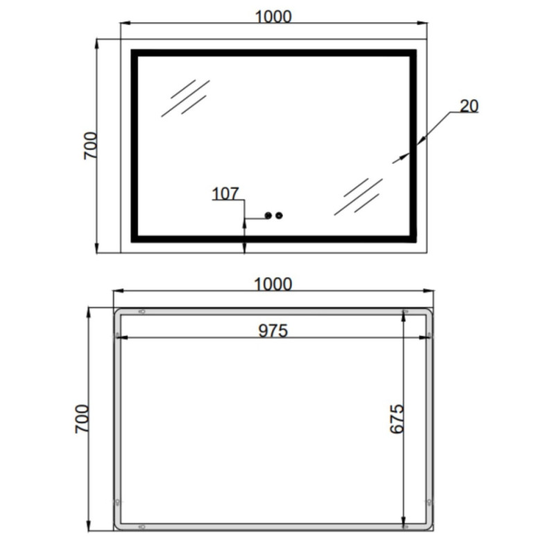 Дзеркало Qtap Mideya (MI1) 1000х700 з LED-підсвічуванням Touch, з антизапотіванням, димером, рег. яскравості QT2078NCF10070