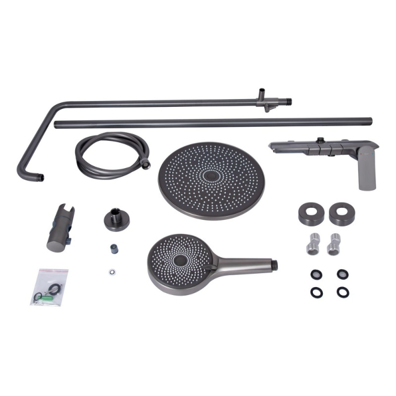 Душова система універсальна Qtap Slavonice на три споживача (з виливом) QTSLA111GMB45905 Gunmetal Black PVD