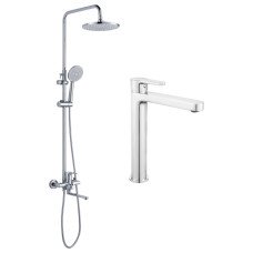 Акционный набор Lidz: Astra 001FH Смеситель для раковины высокий + Astra 1030 Душевая система универсальная на три потребителя (с изливом)