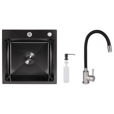 Акционный набор Lidz: мойка H4545 Black PVD Decor 2,5/0,5 мм + Смеситель Aria для кухни с гибким изливом (k35) Black