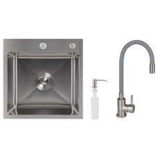 Акционный набор Lidz: мойка H4545 Decor 2,5/0,5 мм + Смеситель Aria для кухни с гибким изливом (k35) Grey