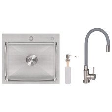 Акционный набор Lidz: мойка H5045 интегрированная Brushed Steel 3,0/1,0 мм + Смеситель Aria для кухни с гибким изливом (k35) Grey