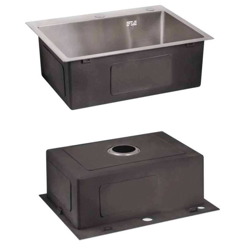 Акційний набір Lidz: мийка H6050 інтегрована Brushed Steel 3,0/1,0 мм + Змішувач Aria для кухні з гнучким виливом (k35) Grey
