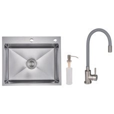 Акционный набор Lidz: мойка H6050H интегрированная Decor Honeycomb 2,5/0,5 мм LDH6050DEC48370 + Смеситель Aria для кухни с гибким изливом (k35) Grey