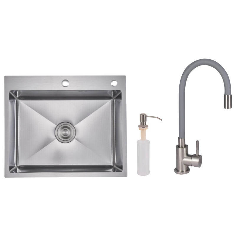 Акционный набор Lidz: мойка H6050H интегрированная Decor Honeycomb 2,5/0,5 мм LDH6050DEC48370 + Смеситель Aria для кухни с гибким изливом (k35) Grey