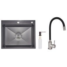 Акционный набор Lidz: мойка интегрированная 6050 Decor Black PVD Honeycomb 2,5/0,5 мм + Смеситель Aria для кухни с гибким изливом (k35) Black