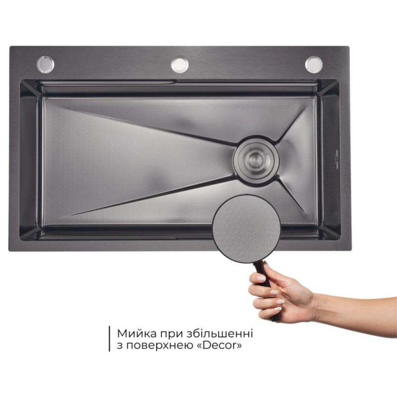 Акційний набір Lidz: мийка інтегрована Decor Black PVD Honeycomb 3,0/1,0 мм + Змішувач Aria для кухні з гнучким виливом (k35) Black