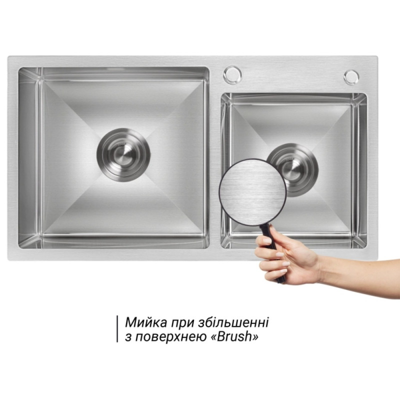 Акційний набір Lidz: мийка з двома чашами інтегрована Brushed Steel 3,0/1,0 мм + Змішувач Aria для кухні з гнучким виливом (k35) Grey
