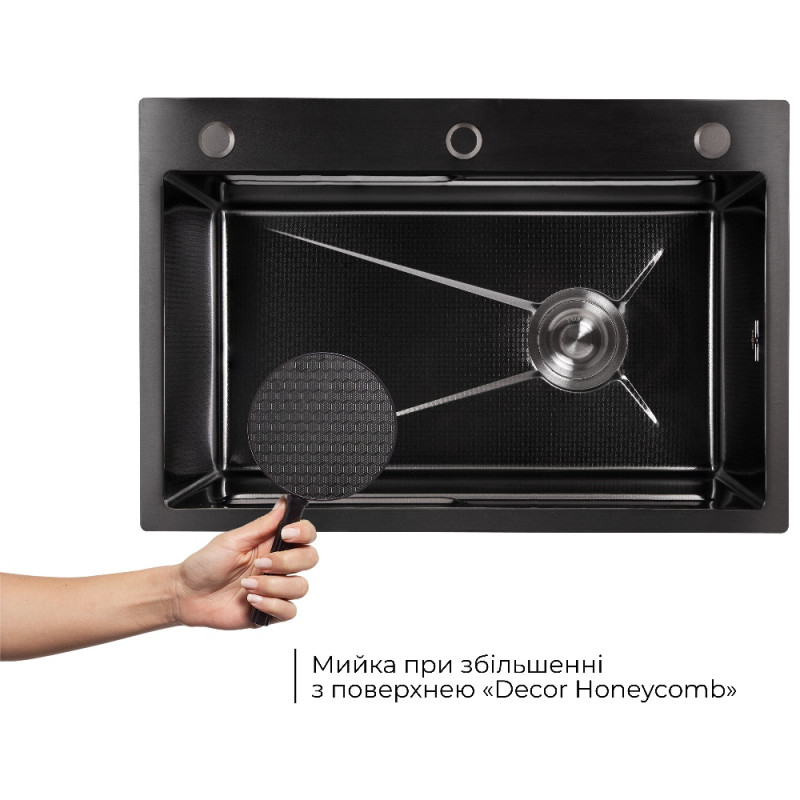 Мийка для кухні інтегрована Lidz Handmade H6845HB Decor Black PVD Honeycomb 3,0/1,0 мм LDH6845HDECBLM49445
