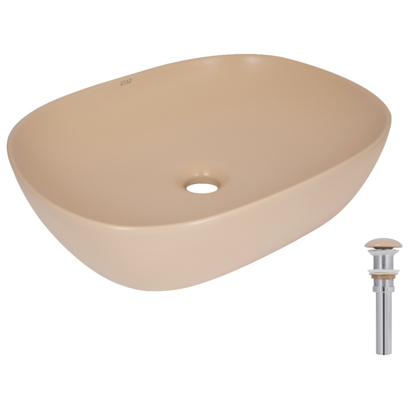 Раковина накладна Qtap Aquarius 470x380x120 мм, Beige, прямокутна, з донним клапаном QTAQA188SB49781
