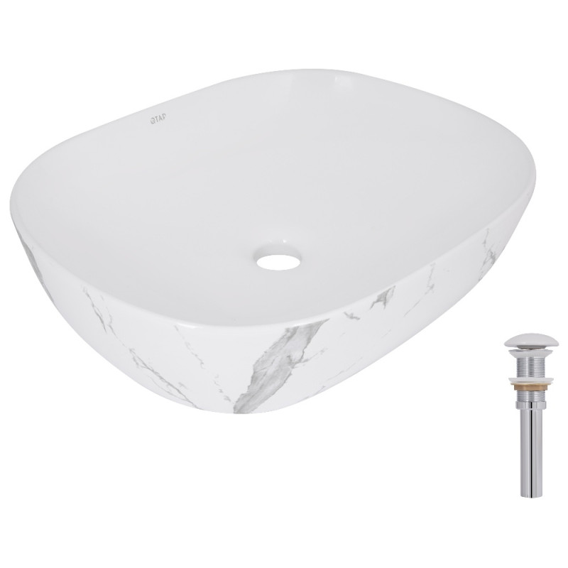 Раковина накладная Qtap Aquarius 470x380x120 мм, Marble, прямоугольная, с донным клапаном QTAQA188MR49782