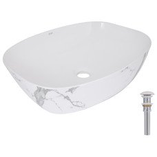 Раковина накладная Qtap Cardinal 500х380х140 мм, Marble, прямоугольная, с донным клапаном QTCAR188MR49826