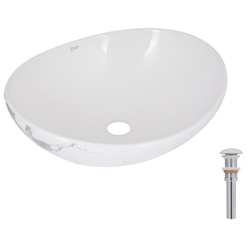 Раковина накладная Qtap Dove 415x340x140 мм, Marble, овальная, с донным клапаном QTDOV188SB49785