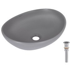 Раковина накладная Qtap Dove 415x340x140 мм, Stone grey, овальная, с донным клапаном QTDOV188SG49783