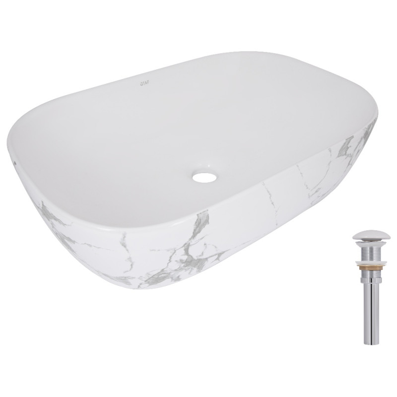 Раковина накладна Qtap Robin 600x390x150 мм, Marble, прямокутна, з донним клапаном QTROB188MR49788