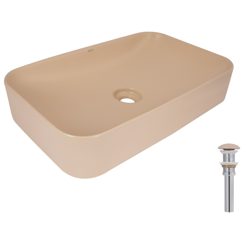 Раковина накладна Qtap Tern 610x350x135 мм, Beige, прямокутна, з донним клапаном QTTER188SB49790