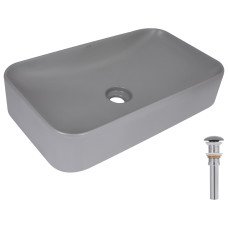 Раковина накладная Qtap Tern 610x350x135 мм, Stone grey, прямоугольная, с донным клапаном QTTER188SG49789