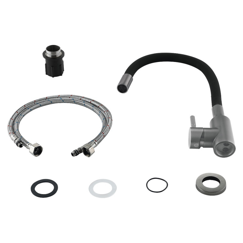 Змішувач для кухні Lidz Aria 015F3 (k35) з гнучким виливом LDARI015F3BGRP49564 Graphite/Black