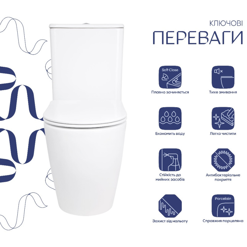 Унітаз підлоговий Qtap Evia Ultra Quiet 630×350×795 мм з сидінням Soft-close, White QTEVI27W49258