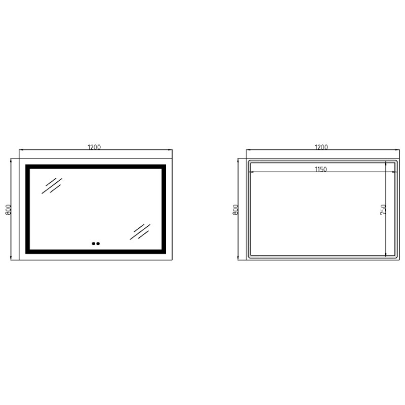 Зеркало Lidz Kubis (KU1) 1200х800 с LED-подсветкой Touch, с антизапотеванием, с диммером, рег. яркости LDKUB120080049008
